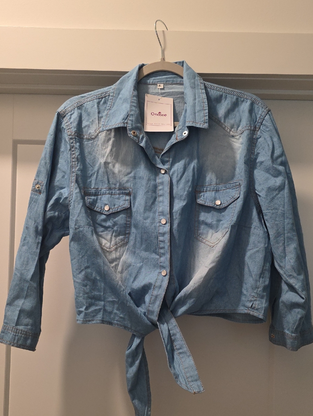 Light Blue Tie-Front Denim Shirt -